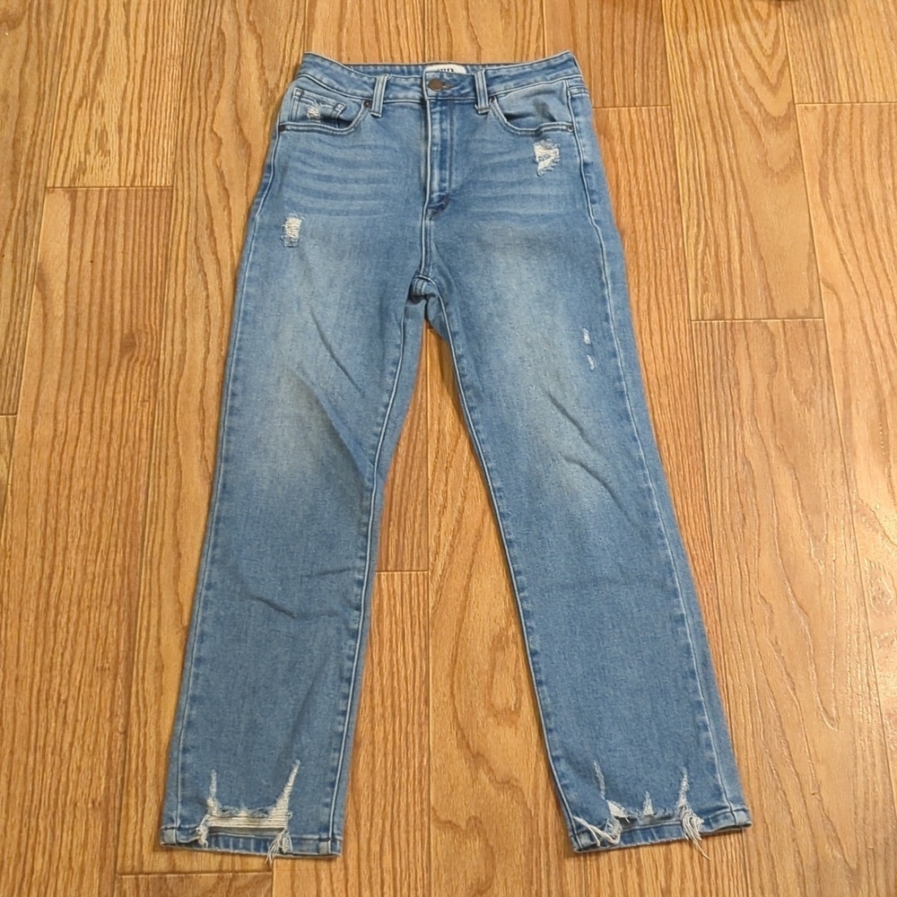 Ankle jeans size 28" lightly distressed high rise medium wash stretch JBD
